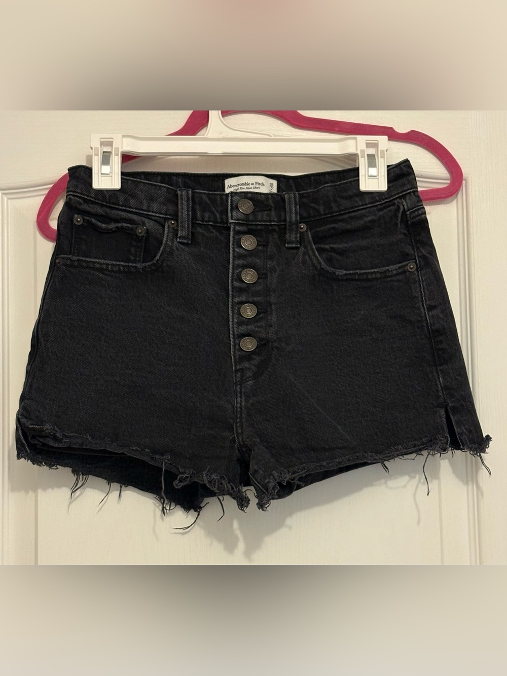 Abercrombie & Fitch Black High-Rise Button-Front Denim Shorts